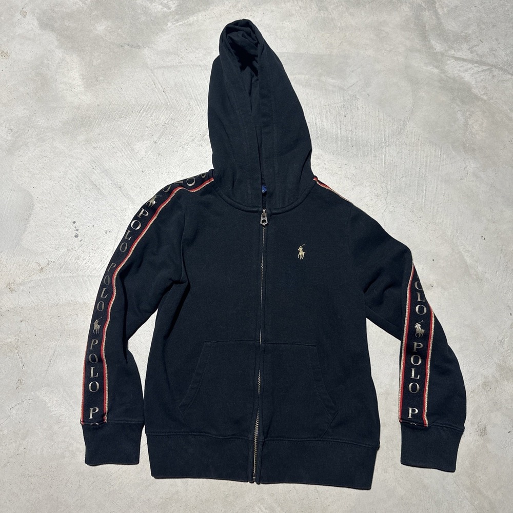 Polo Ralph Lauren Unisex Black Hoodie Jacket S (7) Full Zip Sleeves AOP